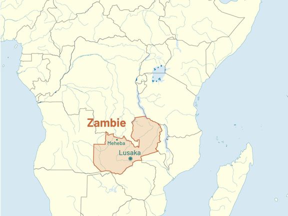 Mapa Zambie s polohou osady Meheba.