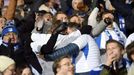 Soccer Football - Euro 2020 - Group J Qualification - Finland v Liechtenstein - Helsinki, Finland November 15, 2019. Team Finland fans celebrate the first goal. Lehtikuva