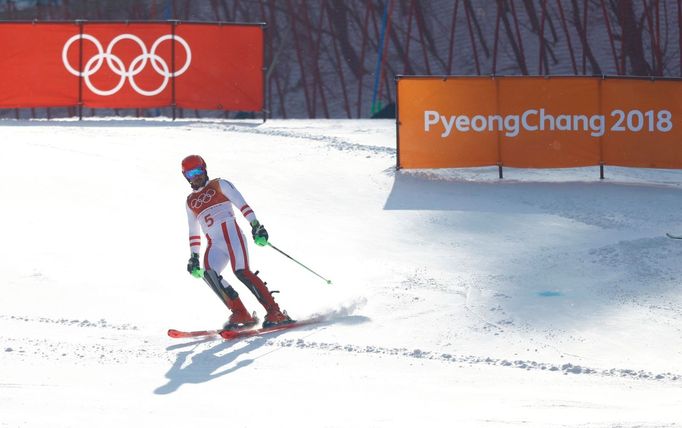 Marcel Hirscher ve slalomu na ZOH 2018