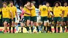 Australia players celebrate Adam Ashley-Cooper scoring a try Reuters / Dylan Martinez Livepic