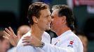 Tomáš Berdych a Lukáš Rosol v nejdelším zápase Davis Cupu (soupeři byli v roce 2013 Švýcaři Chiudinelli s Wawrinkou)