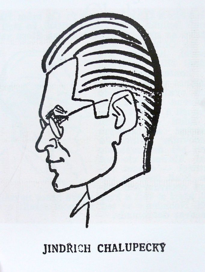 Otakar Štembera: Jindřich Chalupecký, Mladá fronta 21. 3. 1948, s. 7., novinová karikatura.