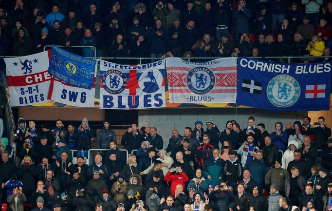 Fanoušci Chelsea v prvním čtvrtfinále Evropské ligy Slavia - Chelsea