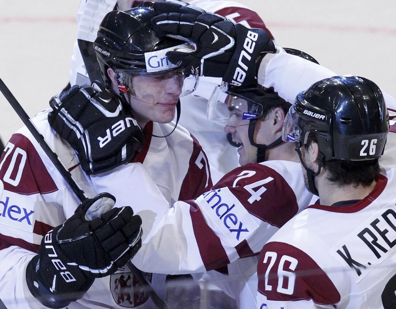 MS v hokeji 2012: Lotyšsko - Německo (radost Lotyšska)