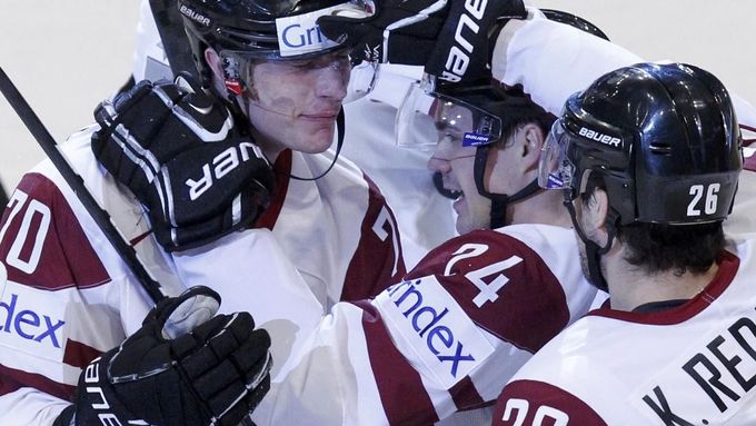 MS v hokeji 2012: Lotyšsko - Německo (radost Lotyšska)