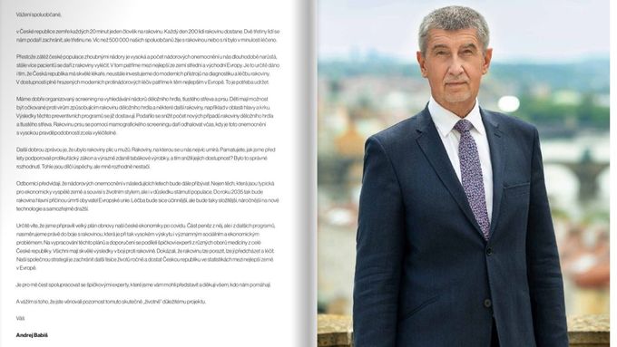 Dvoustrana Andreje Babiše v brožuře o prevenci onkologických onemocnění