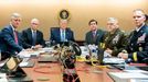 U.S. President Donald Trump, U.S. Vice President Mike Pence (2nd L), U.S. Secretary of Defense Mark Esper (3rd R), along with members of the national security team, watch