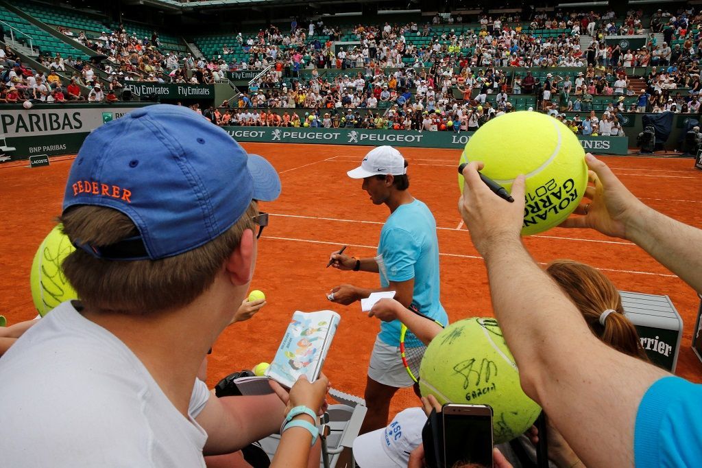 Rafael Nadal při tréninku na French Open 2018