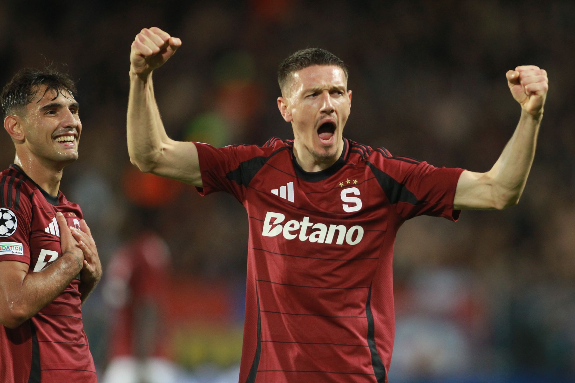 fotbal, Liga mistrů 2024/2025, 4. předkolo, Sparta - Malmö, Qazim Laci, Ermal Krasniqi, radost