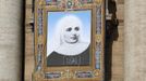 The tapestry of mother Laura Montoya hangs on Saint Peter's Basilica during a canonization mass led by Pope Francis at the Vatican May 12, 2013. The Pope leads a mass on Sunday for Antonio Primaldo, mother Laura Montoya and Maria Guadalupe Garcia Zavala.