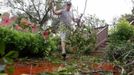 Danny Coughlin picks up branches from his backyard in the Lakeview neighborhood after Hurricane Isaac passed through in New Orleans, Louisiana August 30, 2012. REUTERS/Sean Gardner (UNITED STATES - Tags: ENVIRONMENT DISASTER) Published: Srp. 30, 2012, 9:30 odp.