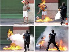 V Soluni se na protest proti úsporným opatřením vlády polil jeden z Řeků hořlavinou, kterou zapálil