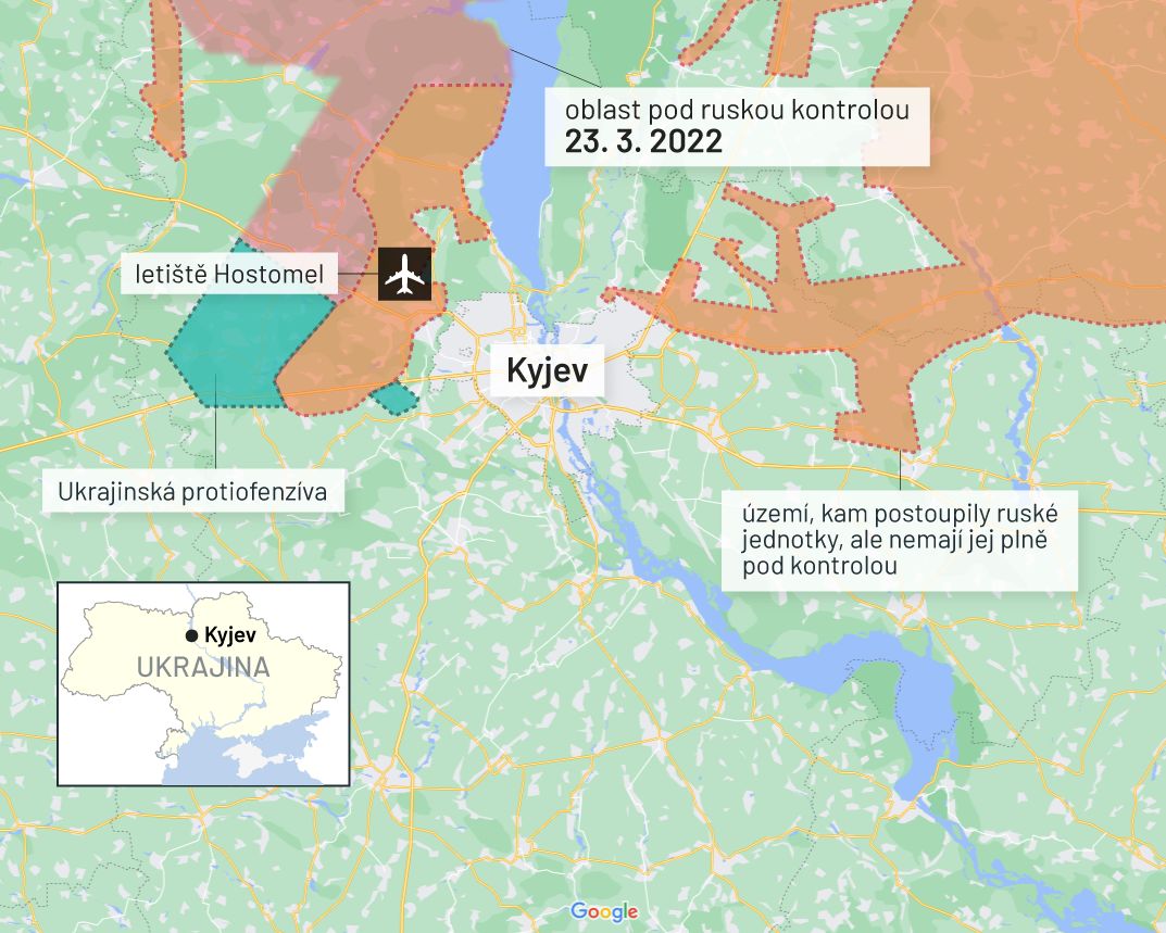 23. březen 2022: Mapa bojů na Ukrajině