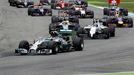 Mercedes Formula One driver Nico Rosberg leads the race in the first corner after the start of the German F1 Grand Prix at the Hockenheim racing circuit, July 20, 2014. R