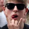 A festival goer reacts as he watches American pop star Kelis perform on the Pyramid stage at Worthy Farm in Somerset during the Glastonbury Festival