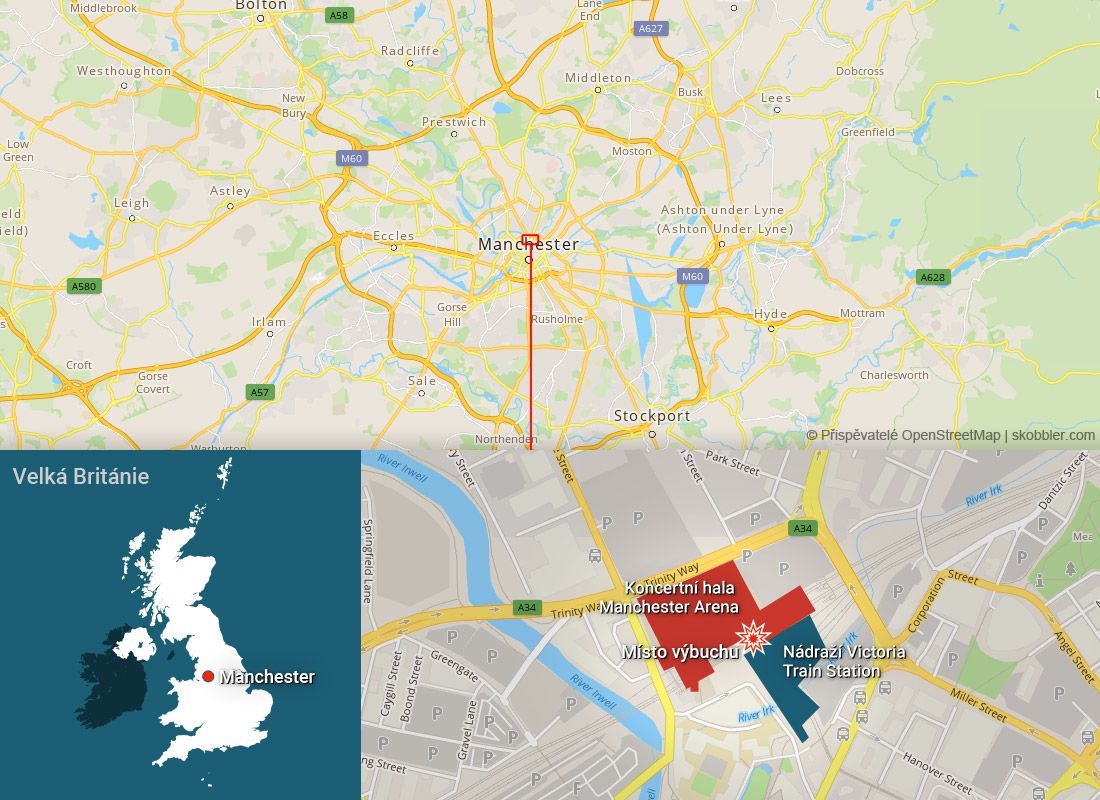 mapa - Manchester - výbuch