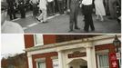 A combination photo shows then United States Senator John F. Kennedy surrounded by people (top) outside the Town Hall in Methuen, Massachusetts in 1958 and the old Town Hall building now occupied by small businesses (tottom) on November 9, 2013. The 50th anniversary of the assassination of former President Kennedy will be commemorated on November 22, 2013.