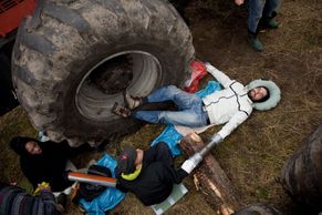 Foto: Češi blokovali těžbu pralesa chráněného UNESCO. Připoutali se k obřím strojům
