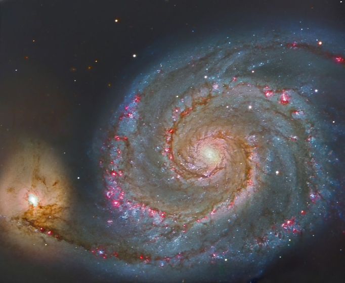 Galaxie M51 na snímku pořízeném při zkušebním provozu Velkého kanárského dalekohledu.