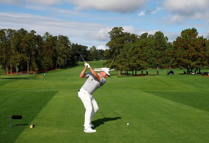 Golf - The Masters - Augusta National Golf Club - Augusta, Georgia, U.S. - November 12, 2020  England's Lee Westwood on the 8th tee during the first round