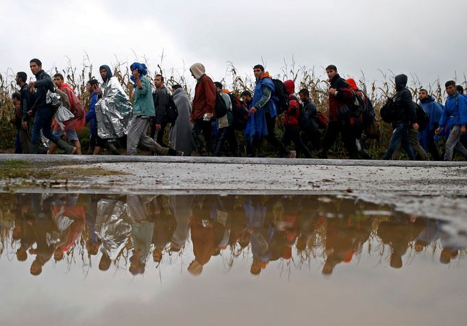 Lidé přicházející na hraniční přechod Berkasovo-Bapska.