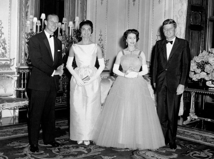 American President John Kennedy (right) and his wife Jacqueline (2nd left) pictured with Queen Elizabeth II (2nd right) and the Duke of Edinburgh at Buckingham Palace