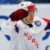 Norway's Norstebo celebrates his goal during their ice hockey World Championship game against Slovakia in Ostrava