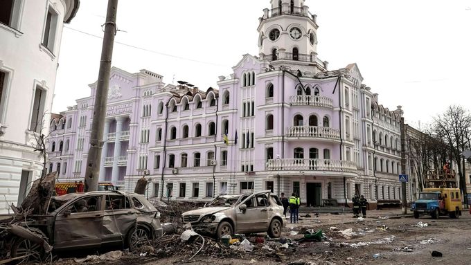 Město Sumy po jednom z ruských útoků (foto z dubna 2025)