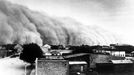 A Dust Storms Hit Southwest Bread Basket The nation's great southwestern plains once were a fertile area of waving grain, grasslands where cattle grazed. But that was before 1931 when six years of drought started plaguing the section and merciless black blizzards such as the one in the picture started raging across the plains five months of each year, sweeping out crops, burying pastures and driving housewives to distraction by filtering their homes with dust picked up from the dry land.