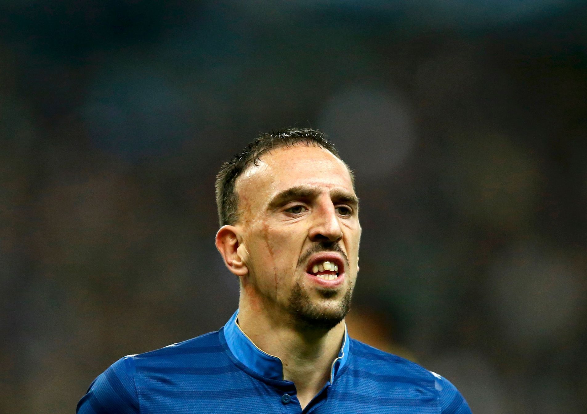 France's Franck Ribery reacts during the 2014 World Cup qualifying soccer match against Finland at the Stade de France stadium in Saint-Denis, near Paris