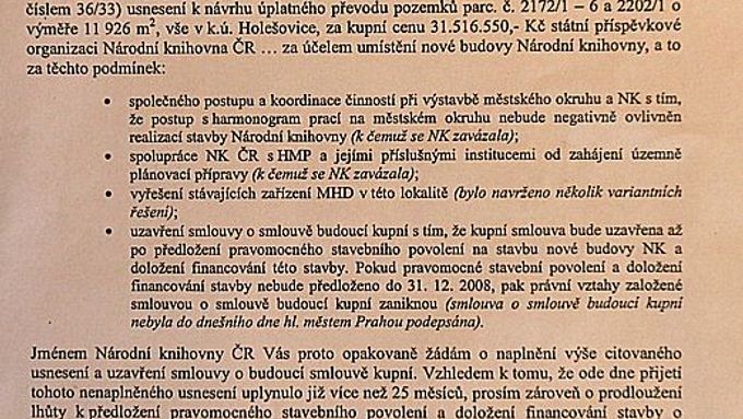Faksimilie dopisu z Národní knihovny s razítkem podatelny pražského magistrátu