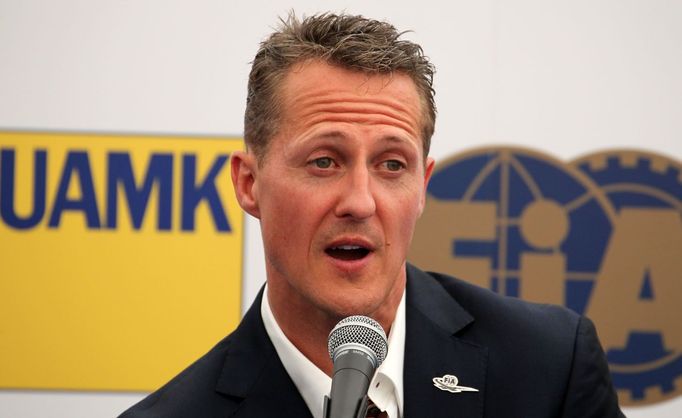 Michael Schumacher při příležitosti převzetí Zlatého volantu a tiskové konference.