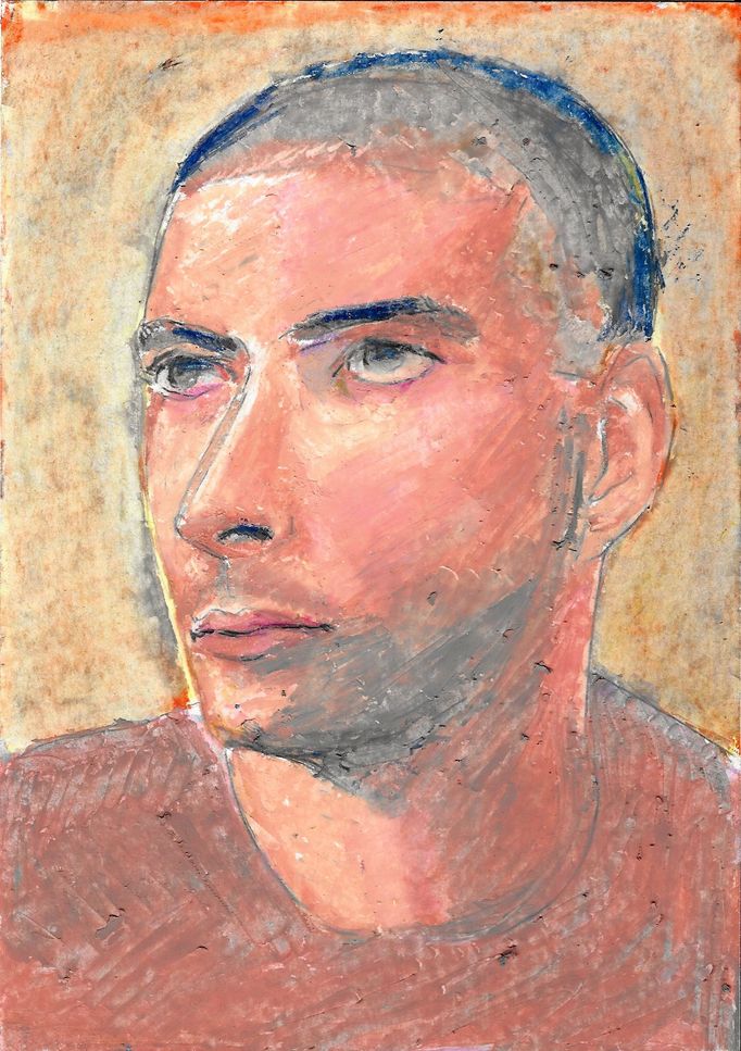Nicolas Gaume: Sergii, 2022, pastel na papíře, 33 x 41 cm, 200 eur.