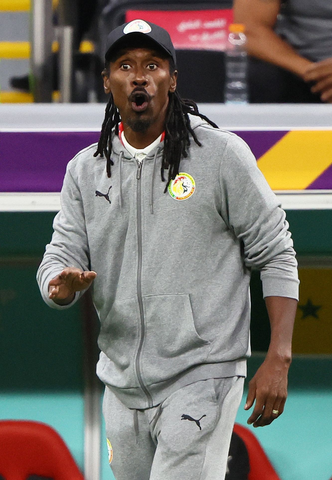 Aliou Cissé v osmifinále MS 2022 Anglie - Senegal