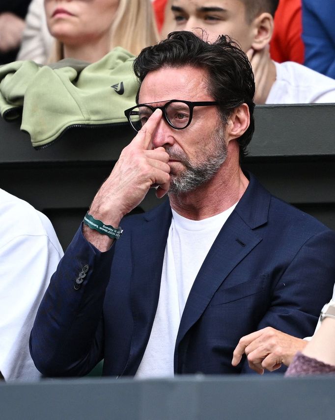 Hugh Jackman na finále Wimbledonu 2023 Djokovič - Alcaraz