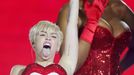 U.S. singer Miley Cyrus performs at the O2 Arena in central London