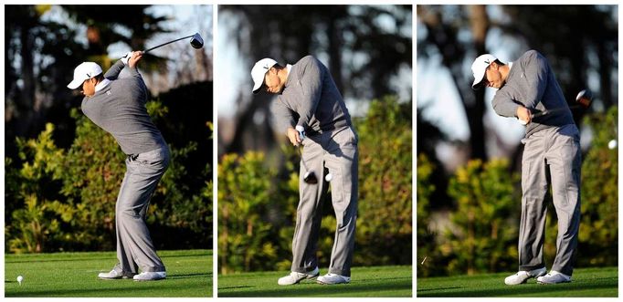 Tiger Woods trénuje odpal před svým domem ve Windermere na Floridě, 18. února 2010. Golfová superstar Woods, který dočasně přerušil svoji profesionální kariéru po přiznání k manželské nevěře, učiní veřejné prohlášení týkající se jeho dalšího působení v golfu.