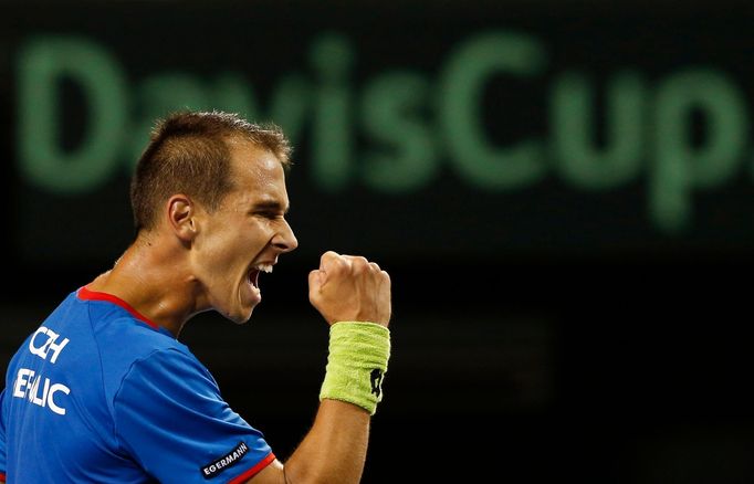 Lukáš Rosol v utkání Davis Cupu proti Japonci Danielovi