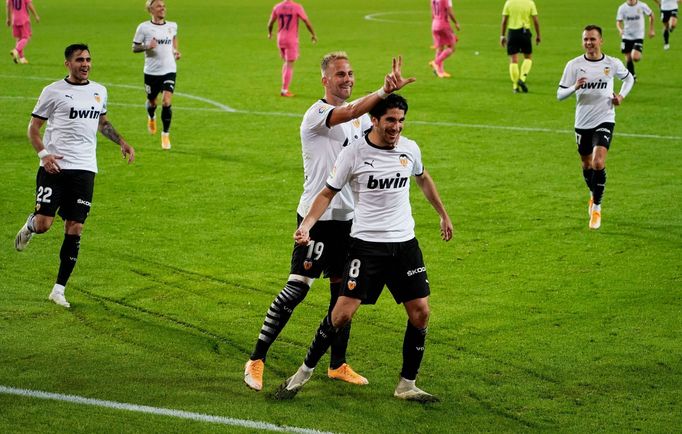 Soccer Football - La Liga Santander - Valencia v Real Madrid - Mestalla, Valencia, Spain - November 8, 2020 Valencia's Carlos Soler celebrates scoring their fourth goal a