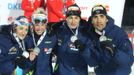 MS v biatlonu 2013: Marie Laure Brunetová, Marie Dorinová Habertová, Alexis Boeuf, Martin Fourcade - stříbro