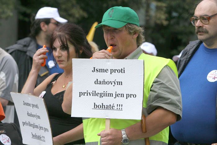 Demonstrace odborářů na Václavském náměstí v Praze