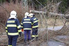 Vichřice v Česku lámala stromy, silnice v horách pokryl sníh