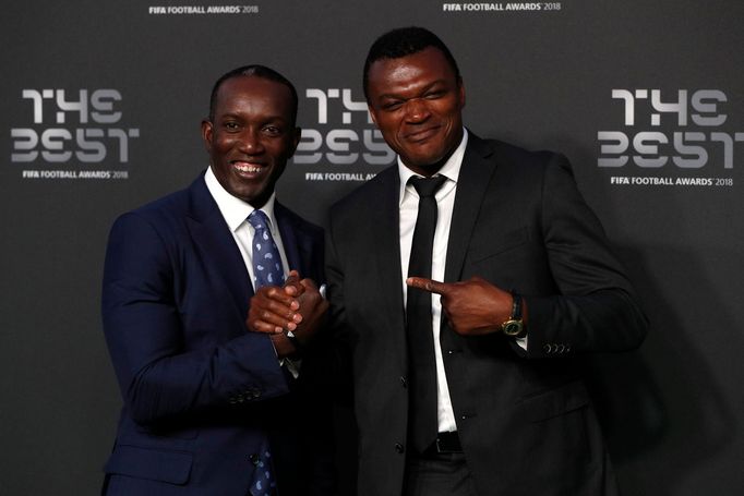 fotbal, galavečer FIFA 2018, Dwight Yorke a Marcel Desailly