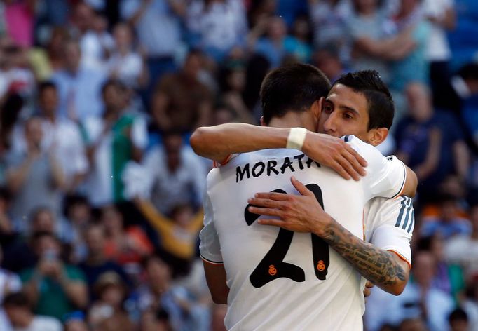 Real Madrid: Alvaro Morata a Angel Di Maria slaví gól proti Espanyolu