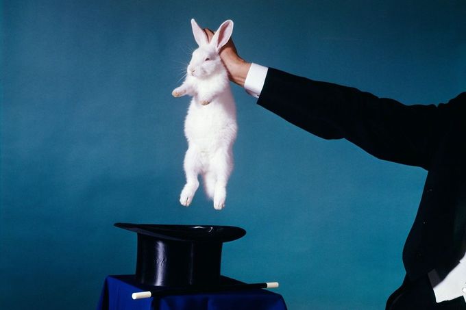 Tradiční kouzelnický trik s vytahováním králíka z klobouku. Ilustrační snímek