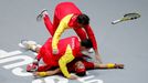 Tennis - Davis Cup Finals - Final - Caja Magica, Madrid, Spain - November 24, 2019   Spain's Rafael Nadal celebrates with the team after winning his match against Canada'