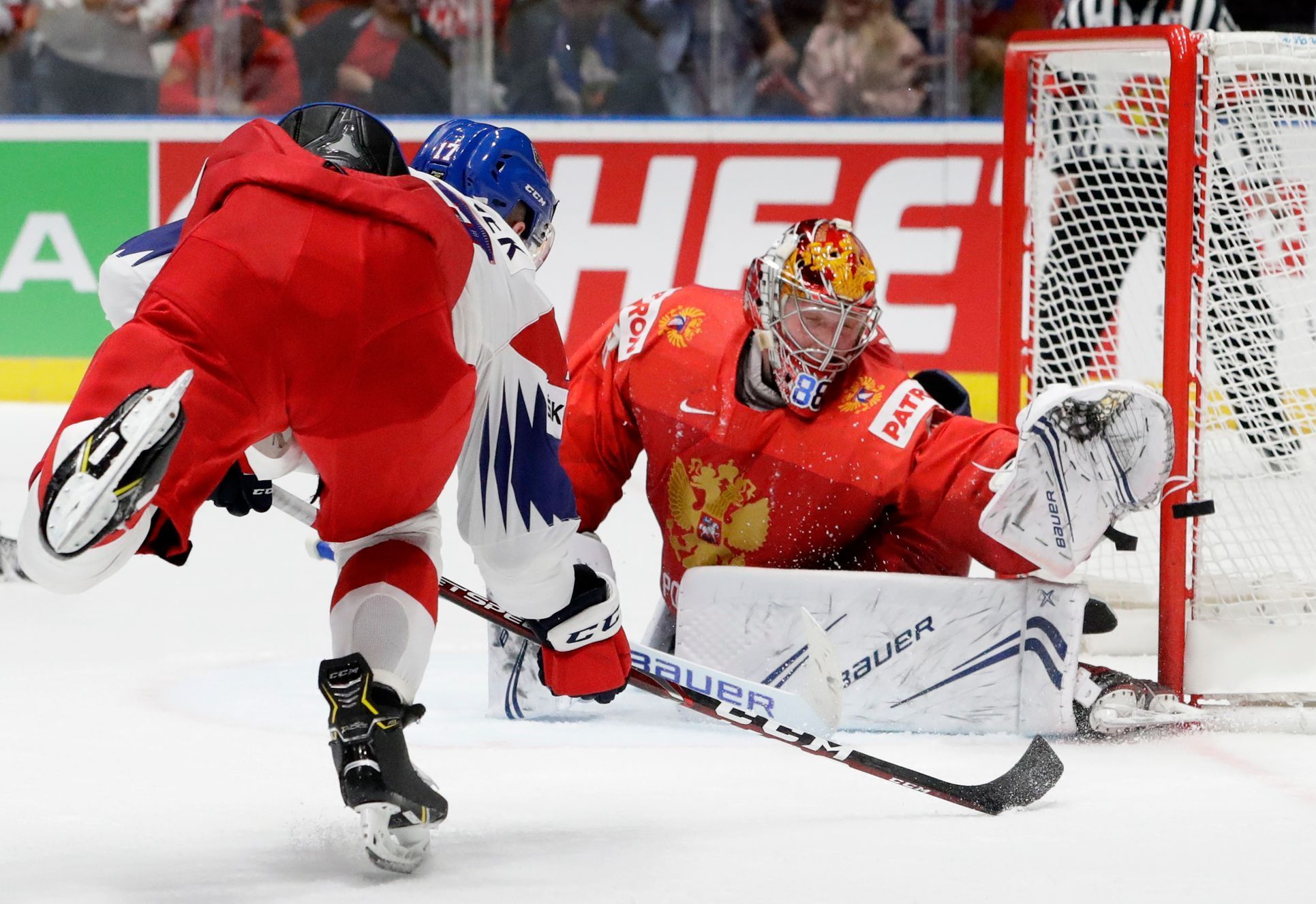 Česko - Rusko na MS v hokeji 2019, zápas o bronz: Andrej Vasilevskij a Filip Hronek