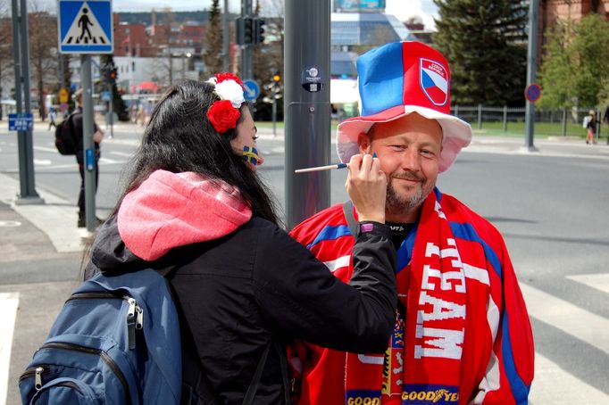 Český fanoušek na hokejovém MS 2022 v Tampere.