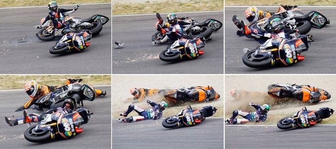 Španělský motocyklový jezdec Pol Espargaro spadl během závodu Moto2 v kvalifikaci ve Velké ceně Itálie 2012.