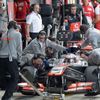 McLaren Formula One driver Button of Britain makes a pit sto